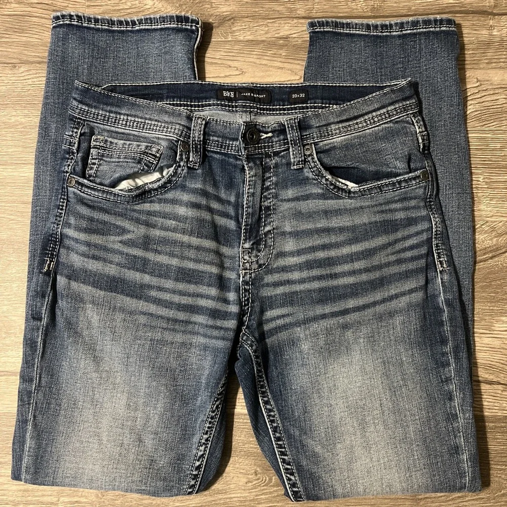 BKE Jake Straight Stretch Mid Rise Medium Wash Blue Jeans Men's Size 33x32